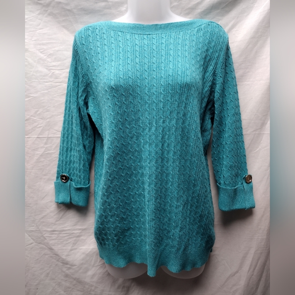 Karen Scott Teal/Green Boat Neck 3/4 Sleeve Sweater women's XL